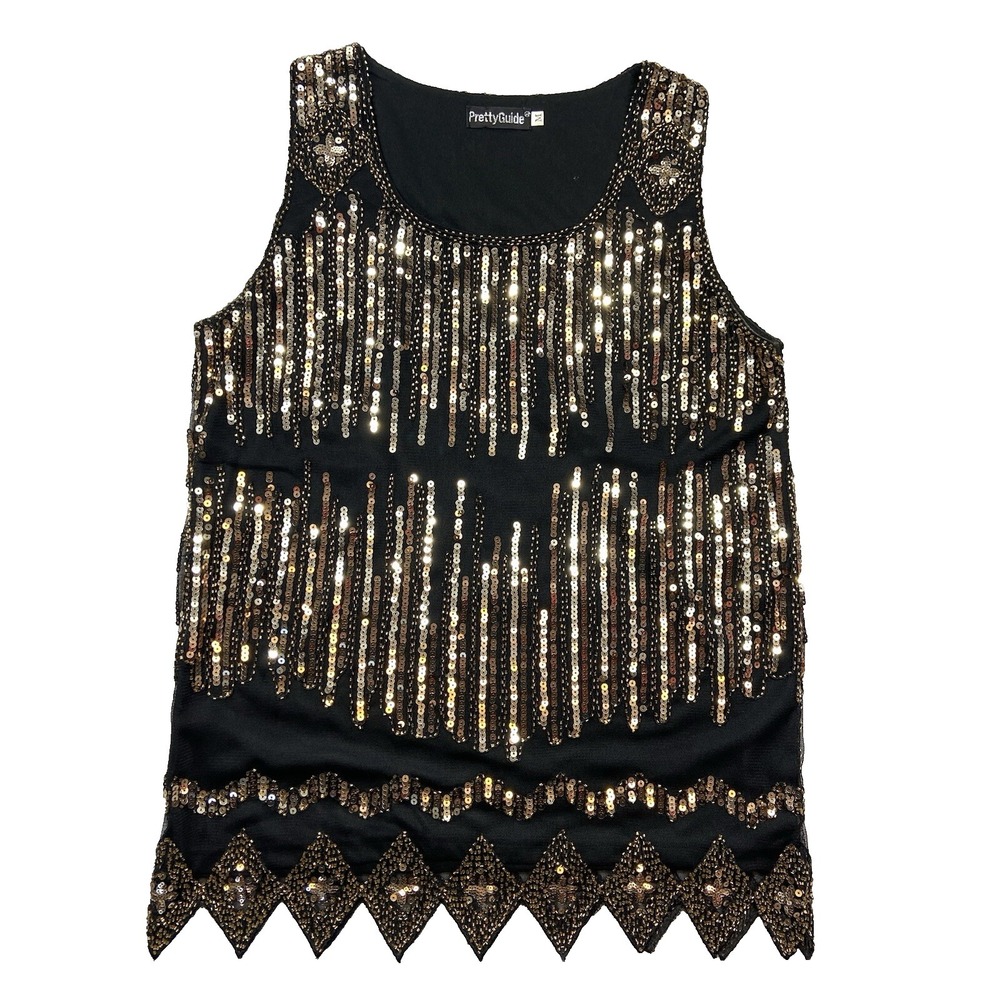 Pretty Guide Women Sequin Sleeveless Top‎ Medium Black Party Cocktail Blouse